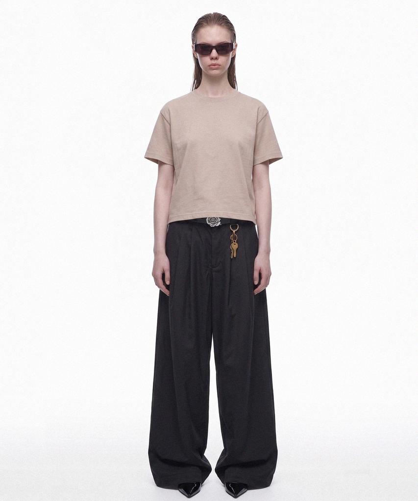 PRINOAR Semi-Crop Short Sleeve T-Shirt - Ginger Beige