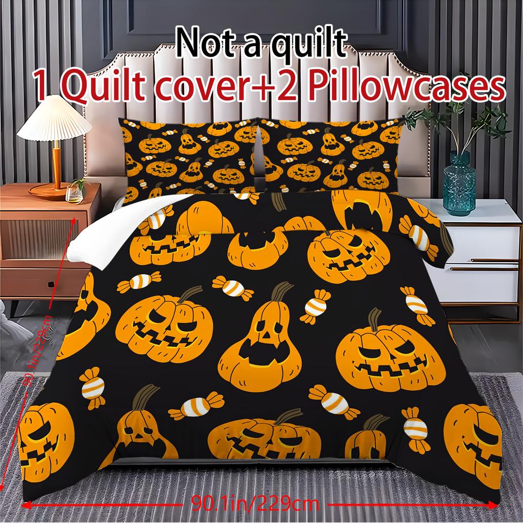 Halloween Three-piece Bedding Set Quilt Cover Pillowcase Brushed Fabric Thickened