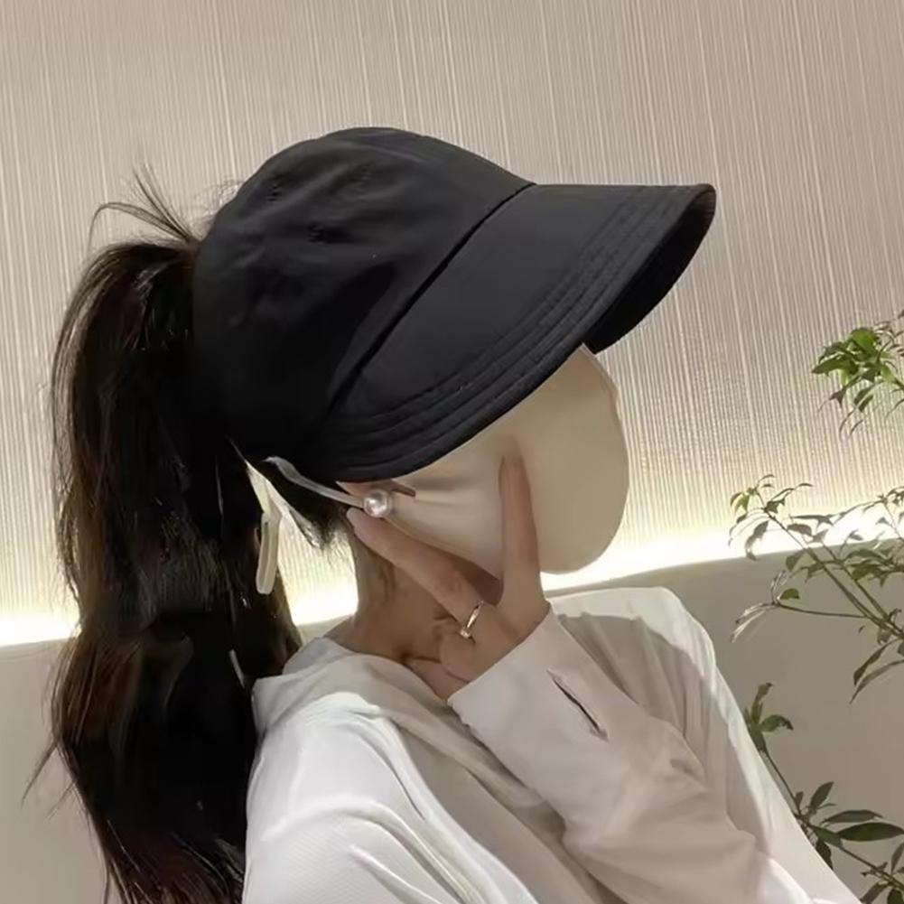 Foldable Wide Brim Ponytail Sun Hat Drawstring Adjustable Cap Summer Quick-dry Visor Fisherman CapFor Women Beach Hat