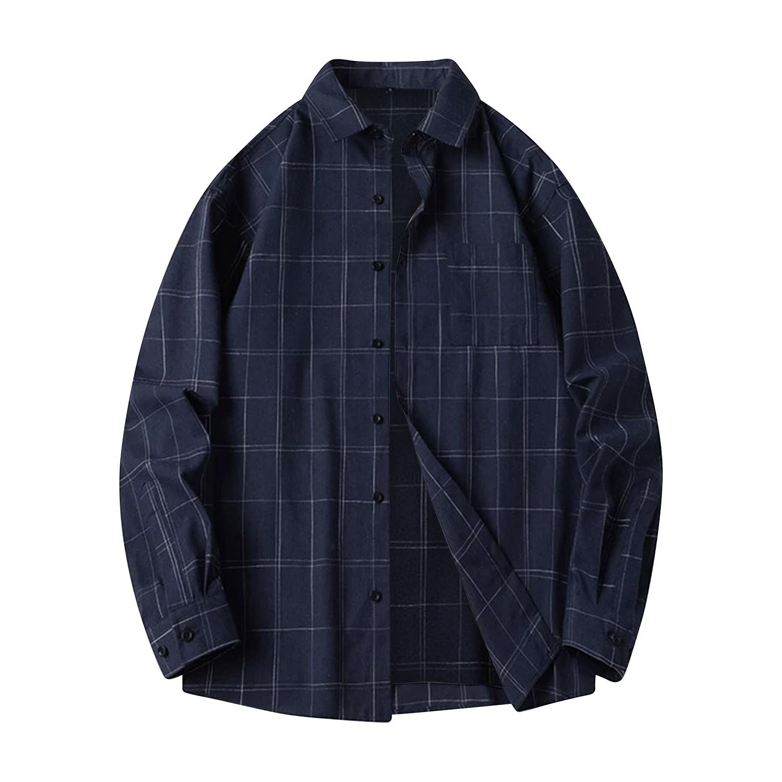 

Мужская весенняя клетчатая консервативная мода свободная рубашка с воротником-стойкой и длинным рукавом XXL