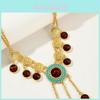 Geometric Red Crystal Pendant Necklace With Water Wave Chain For Women And Men