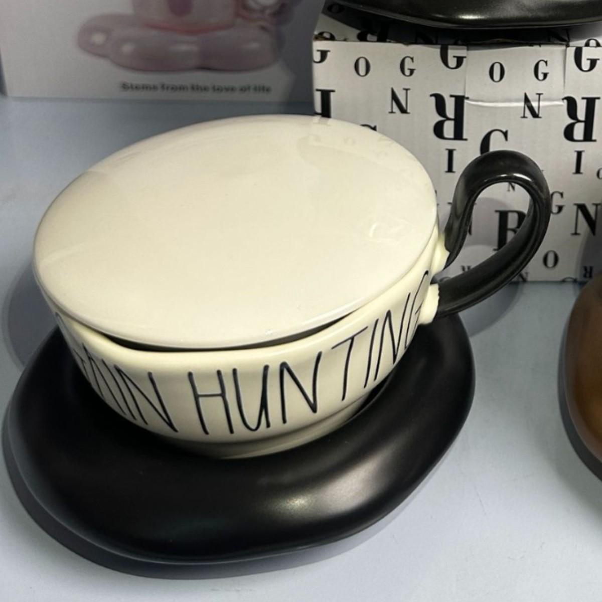 

Light Luxury Simple Ceramic Coffee Cup Creative Design Sense Letter Coffee Cup Saucer Comfortable Grip Couple Water Cup