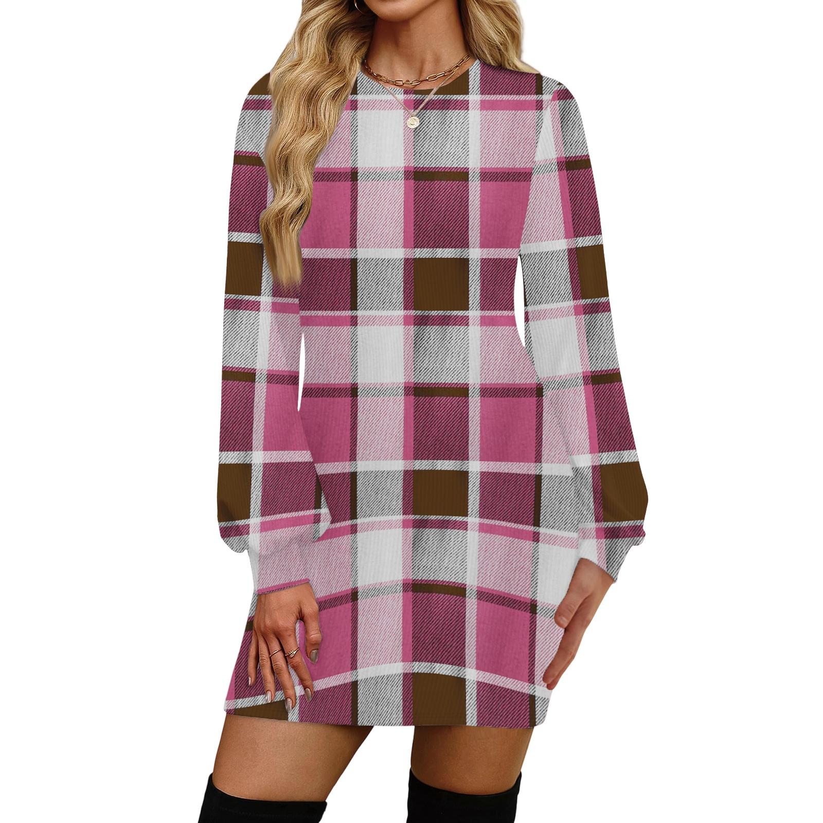 

Женское модное повседневное платье с круглым вырезом и длинными рукавами XL