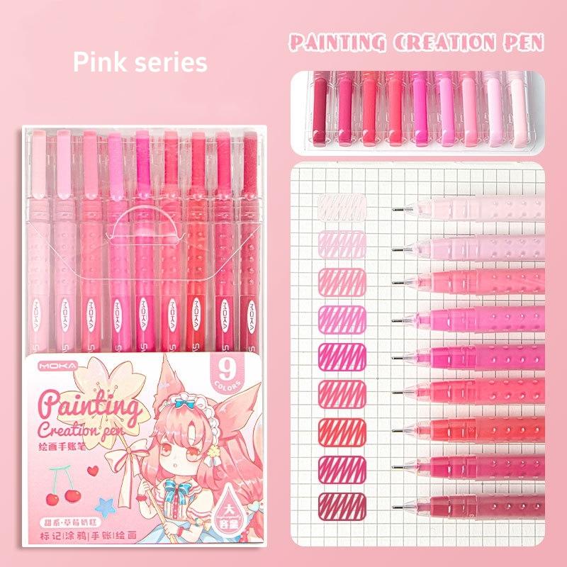 9pcs Romantic Multi Color Pens Set Gel Ink Vintage Marker Liner 0.5mm Ballpoint Stationery Gift