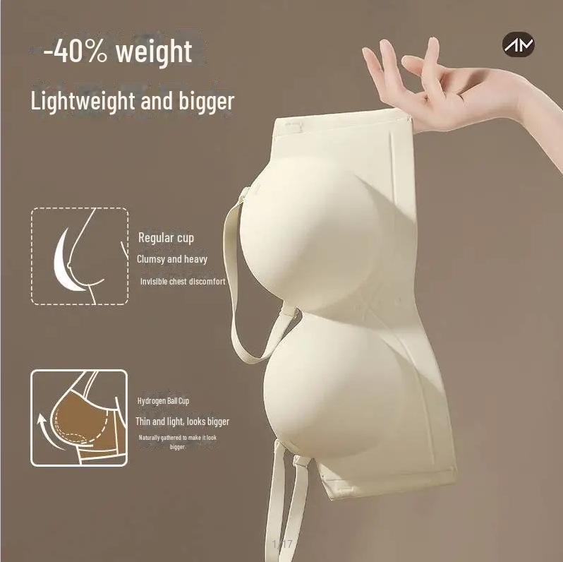 Želé bezešvá ramínková podprsenka s polovičními košíčky pro malá prsa - Nařasená, Bez kostic, Boční podpora