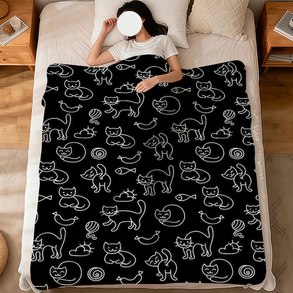 Modern Black Cat Polka Dots Cute Abstract Fashion Soft Warm Plush Blanket Dorm Sofa Living Room Hogar Bedroom Gift Home Flannel