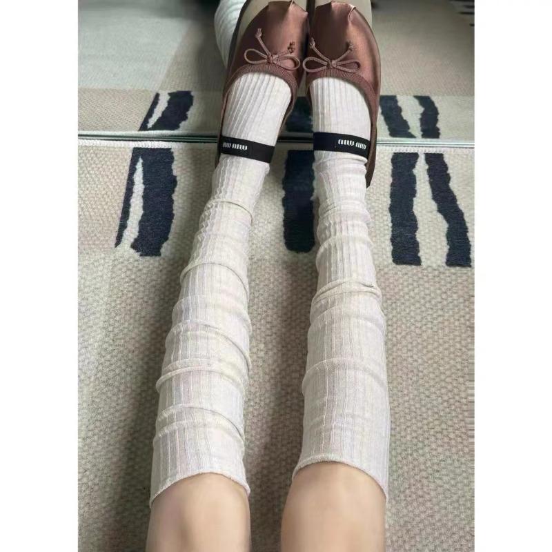 Spring Knee Length Stockings for Women White Pile Socks Fashion GIrls JK Slimming Boots Sock Japanese Calf Socks Cotton Footwear
