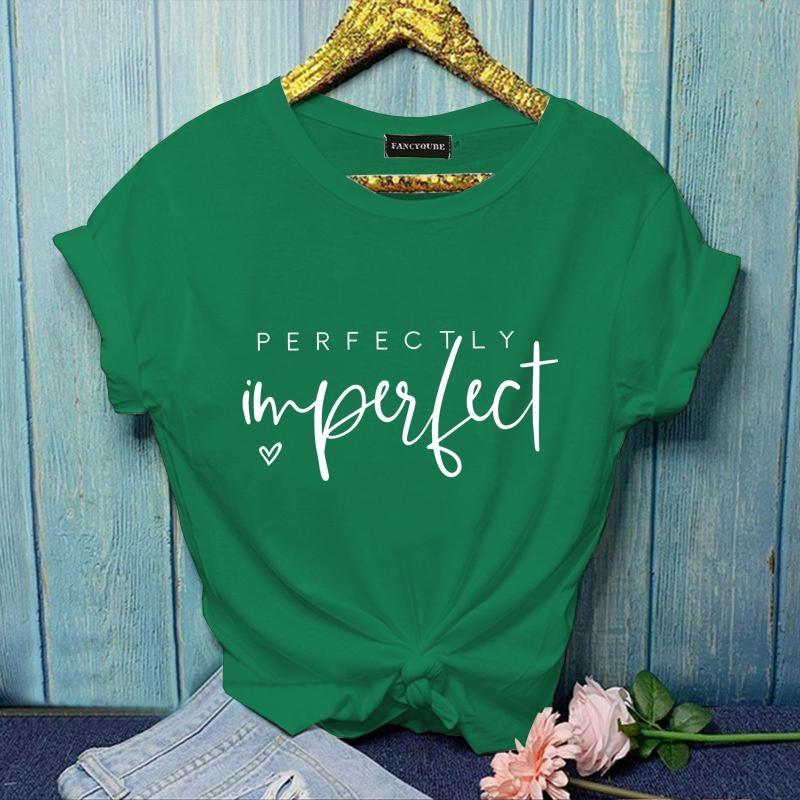 Women's Outdoor New Fashion Perfectly Imperfect Cool Letter Printed T-Shirt Casual Outdoor Street Round Neck Short Sleeve Shirt