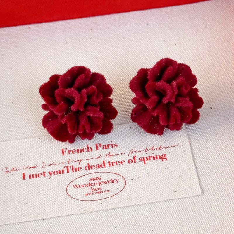 

Серьги с красным цветком березы, винтажные гонконгские праздничные трехмерные серьги с флоком красный