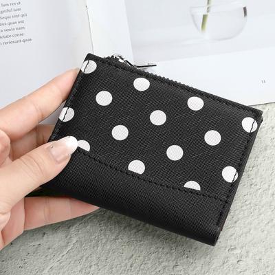 Zipper Closure Polka Dot Pattern Wallets Bifold Design Small Coin Purse Short Card Holder  Travel