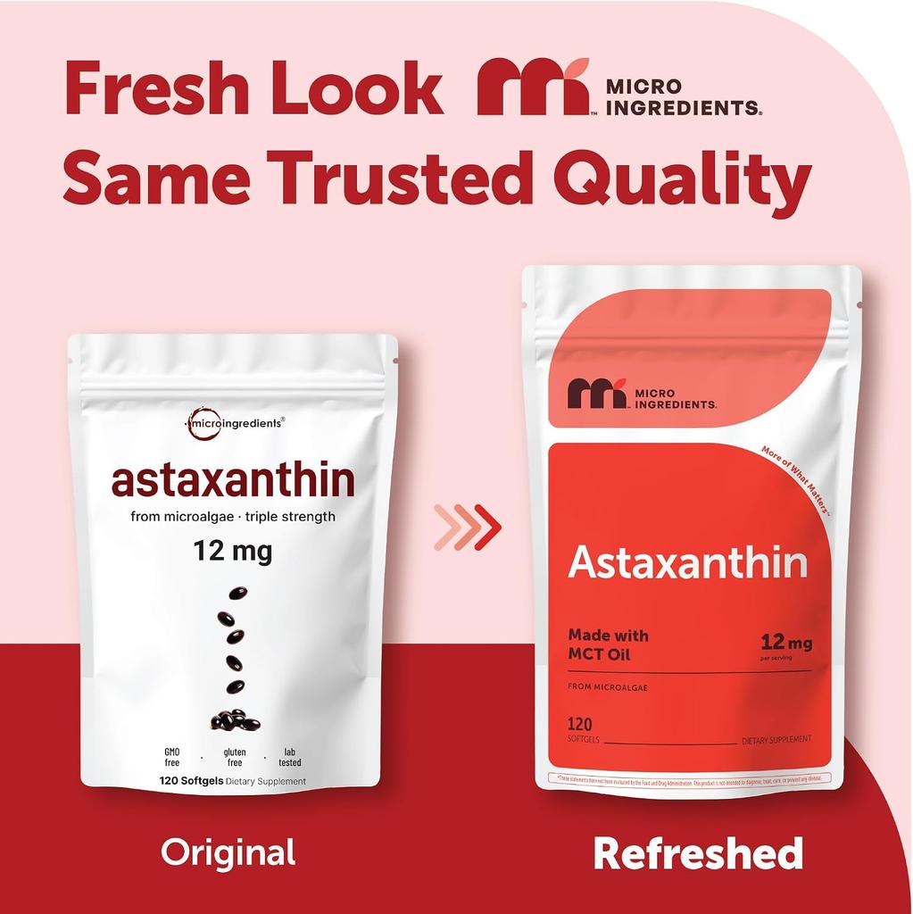 Micro Ingredients Astaxanthin, 12mg, 120 Softgels