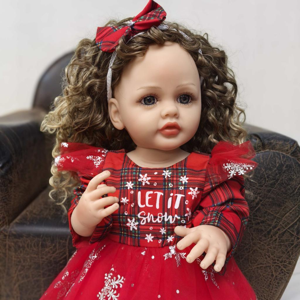 KEIUMI 55 Cm Christmas Gifts Reborn Baby Dolls Full Silicone Vinyl Princess with Curls Fashion Hollaween New Year Decoration Kids Playmates