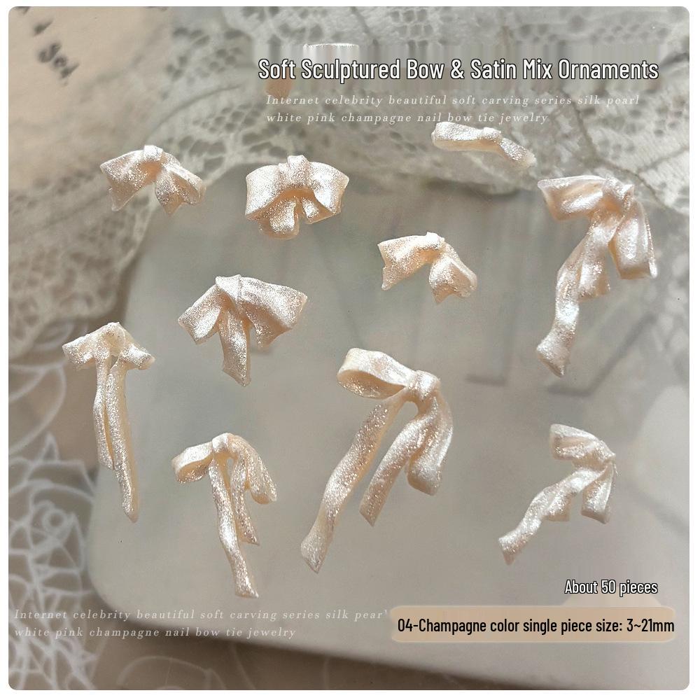 Pearlescent White & Pink Satin Ribbon Bow Nail Art Decorations Mixed Pack
