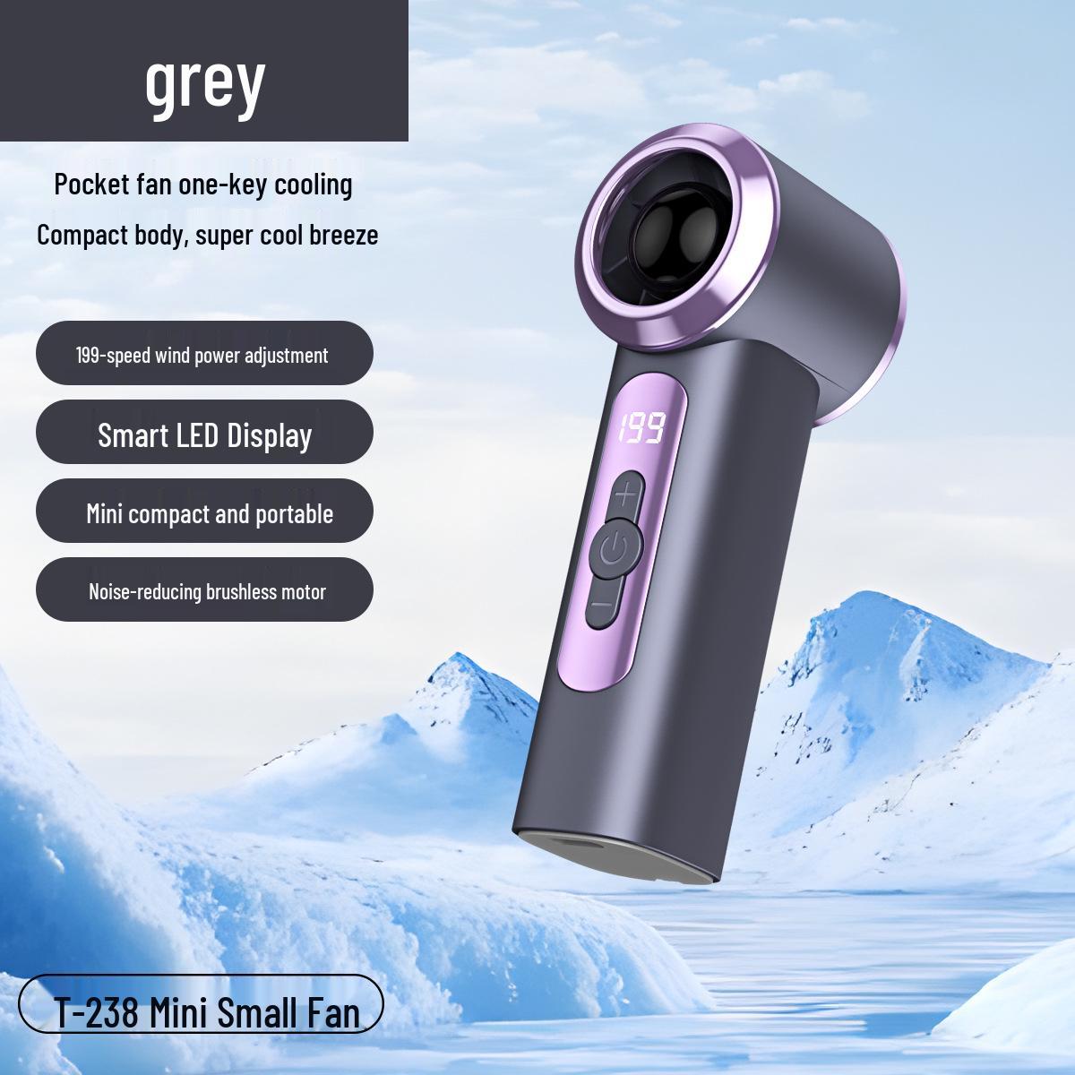 USB Rechargeable T237 Mini High-Speed Fan with Digital Display and 199 Speed Settings - Compact Violent Turbine Design 113*43*38