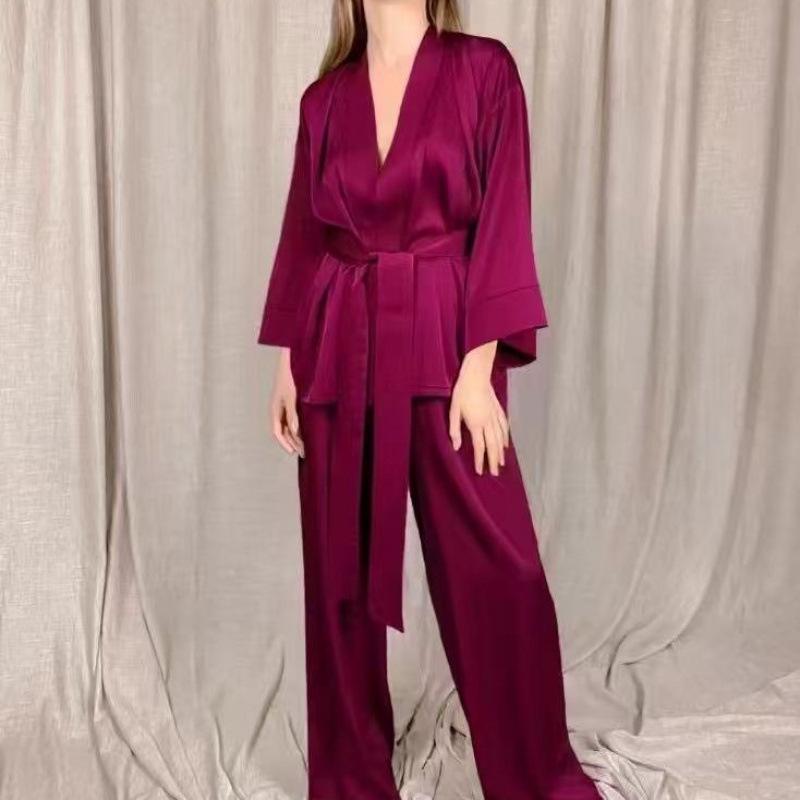 Elegant Satin Lingerie Set: Sexy Nightgown Top & Elastic Pajama Pants