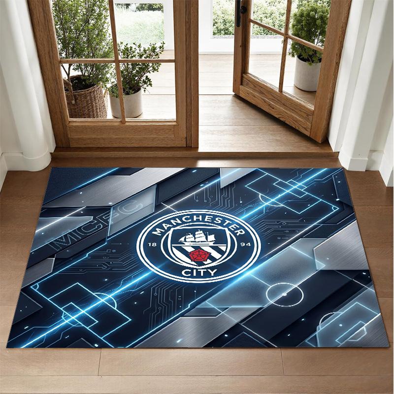 Manchester City Design Crystal Velvet Rug Soft Decorative Mat for Bedroom Entrance