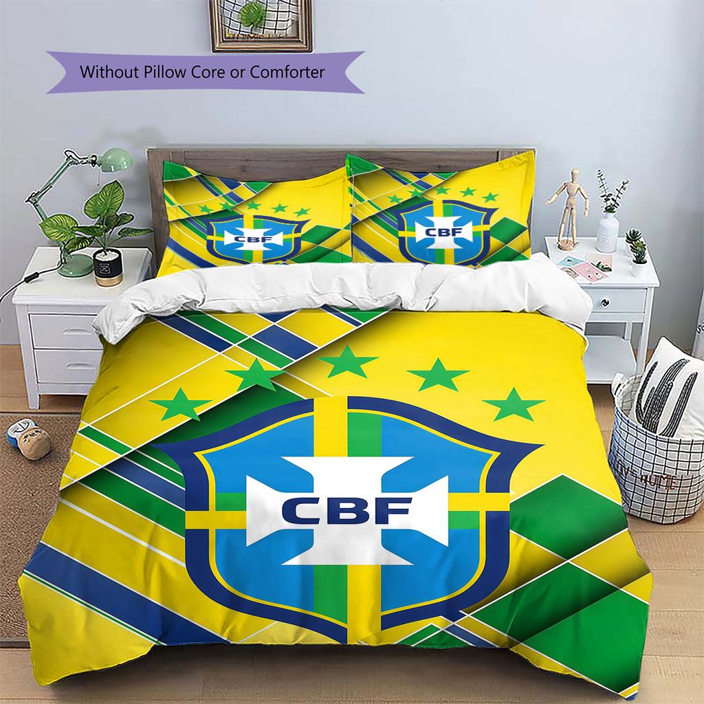 Brazil National Football Team Pattern Bedding,Quilt Set Quilt Cover Pillowcase Home Birthday Gift(1 * duvet cover + 2 * pillowcase, without core)