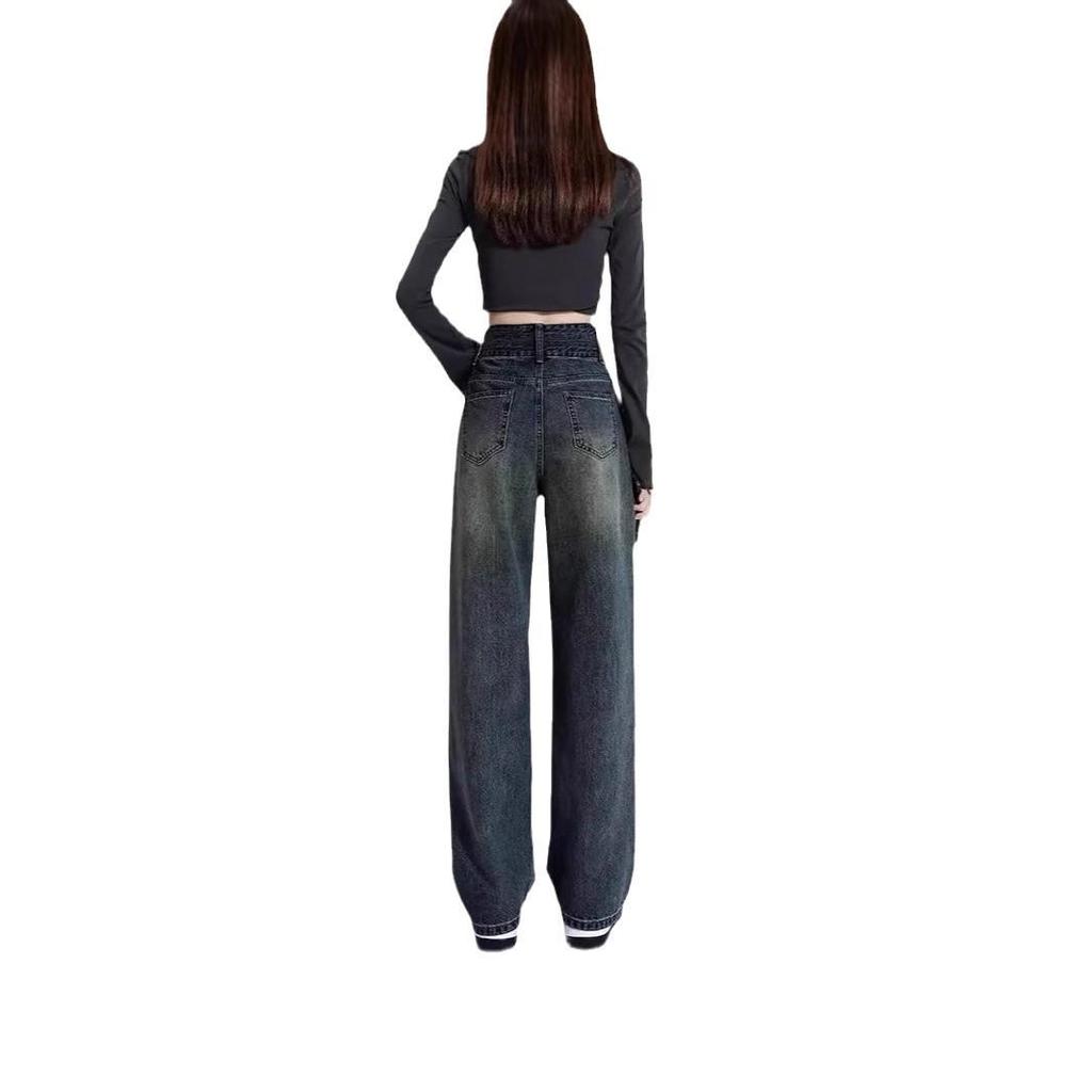 Women's Fleece-Lined Wide-Leg Jeans: New 2024 Autumn/Winter Petite Style, Thickened and Straight-Leg Design.