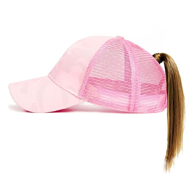 Women Outdoor Sports Hat with Ponytail Hole Camouflage Mesh Back Baseball Cap