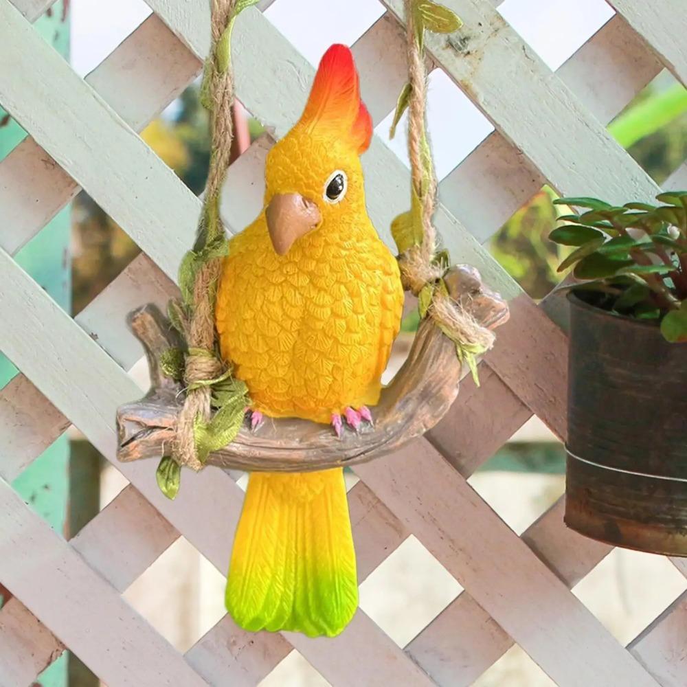Cute Hanging Swing Parrot Figurine Chinese Style Resin Parrot Statue Ornament Elegant Exquisite Bird Sculpture