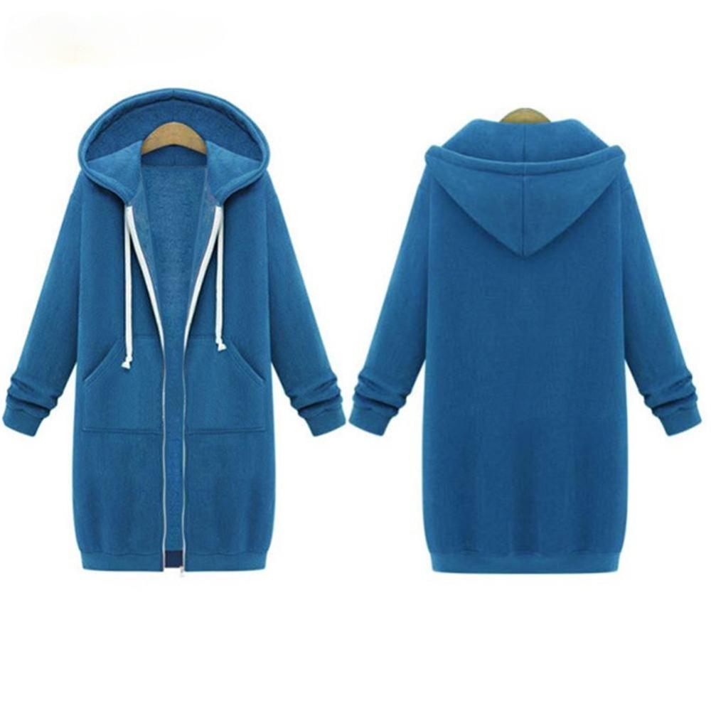 Autumn and Winter Women‘s European and American Hooded Long-sleeved Mid-length Sweatshirt and Fleece Long Coat