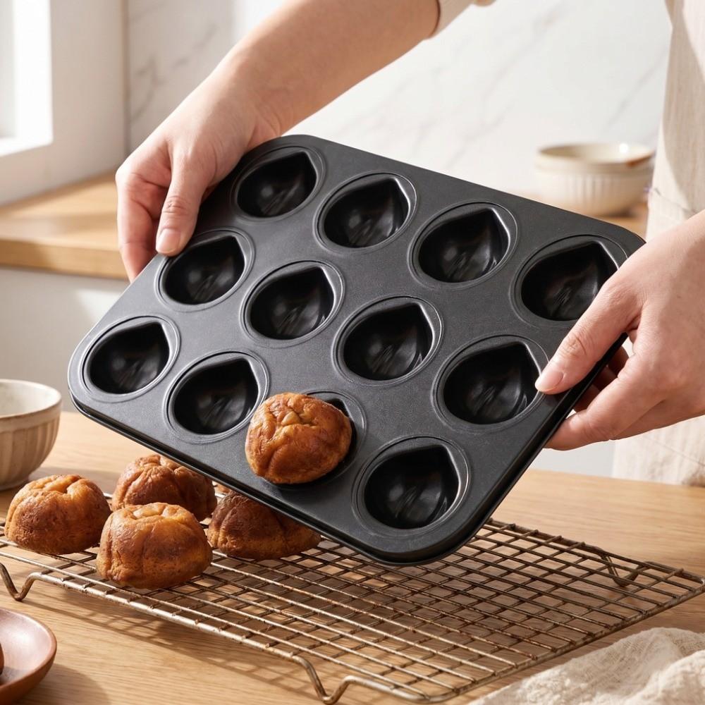 12 Cavity Muffin Cake Pan Carbon Steel Nonstick Baking Pan Desserts Muffin Puddings Candy