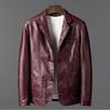 Men's Dark Blue Faux Leather Blazer Jacket with Notch Lapel