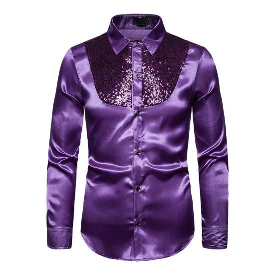 Men Retro Glossy Shirt Lapel Button-up Shirt with Sequins Vintage Formal Shirt for Disco Bars Nightclubs Parties