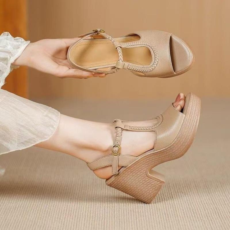 Fashion 2025 Summer New Platform Sandals Women's Super High Heel Platform Skinny Block Heel Fashion Women's Shoes