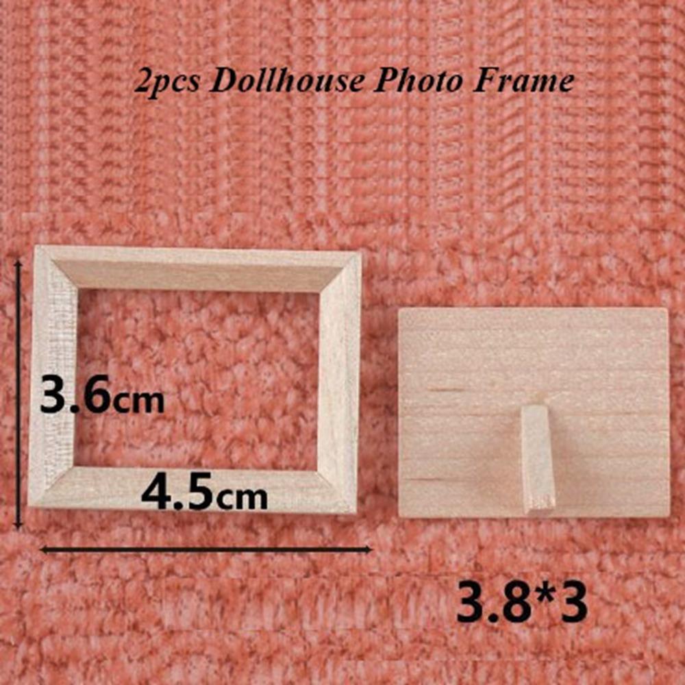 2pcs 1/12 Dollhouse Miniature  Photo Frame DIY Accessories Photo Display New Wood Photo Frame