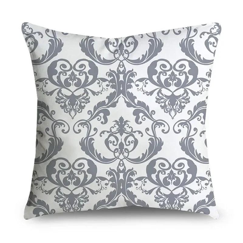 2023 Gray Lumbar Pillows Case 45X45CM Damask Geometry Leaves Floral Stripes Plaids Print Sofa Cushion Throw Pillows Decor Home