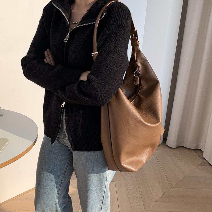 Korean casual soft pu leather commuter Tote bag large capacity niche designer fashi shoulder underarm bag female purse handbag