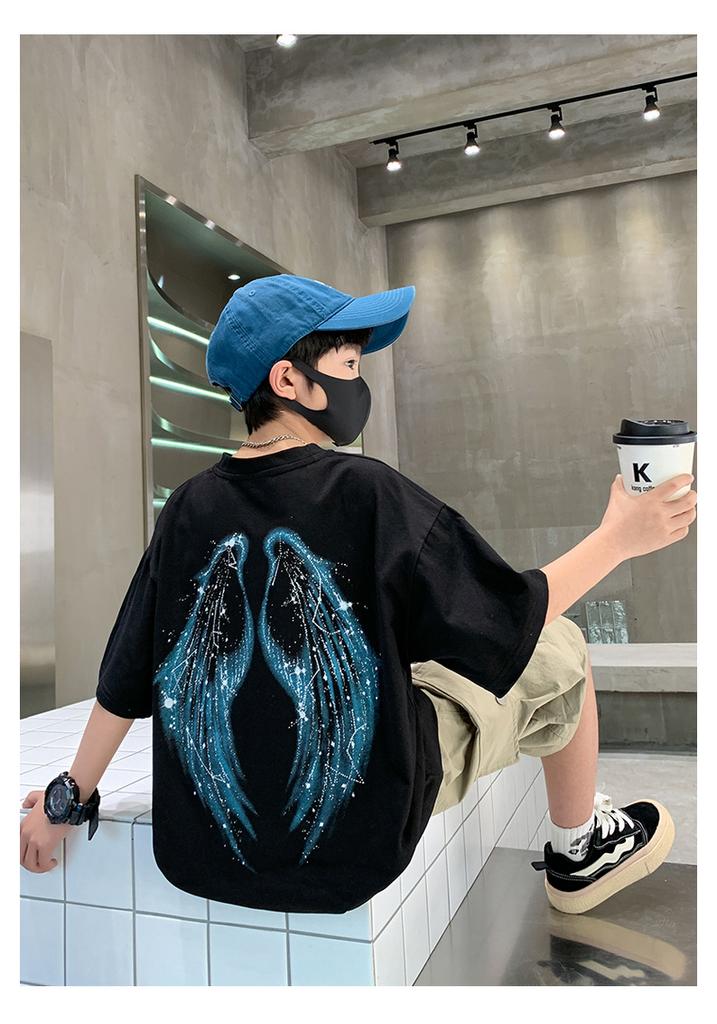 Boys' Summer Short Sleeved T-shirt Set 2026 New Summer Mid To Large Sized Children's Boys' Summer Style Trendy Brand Wings