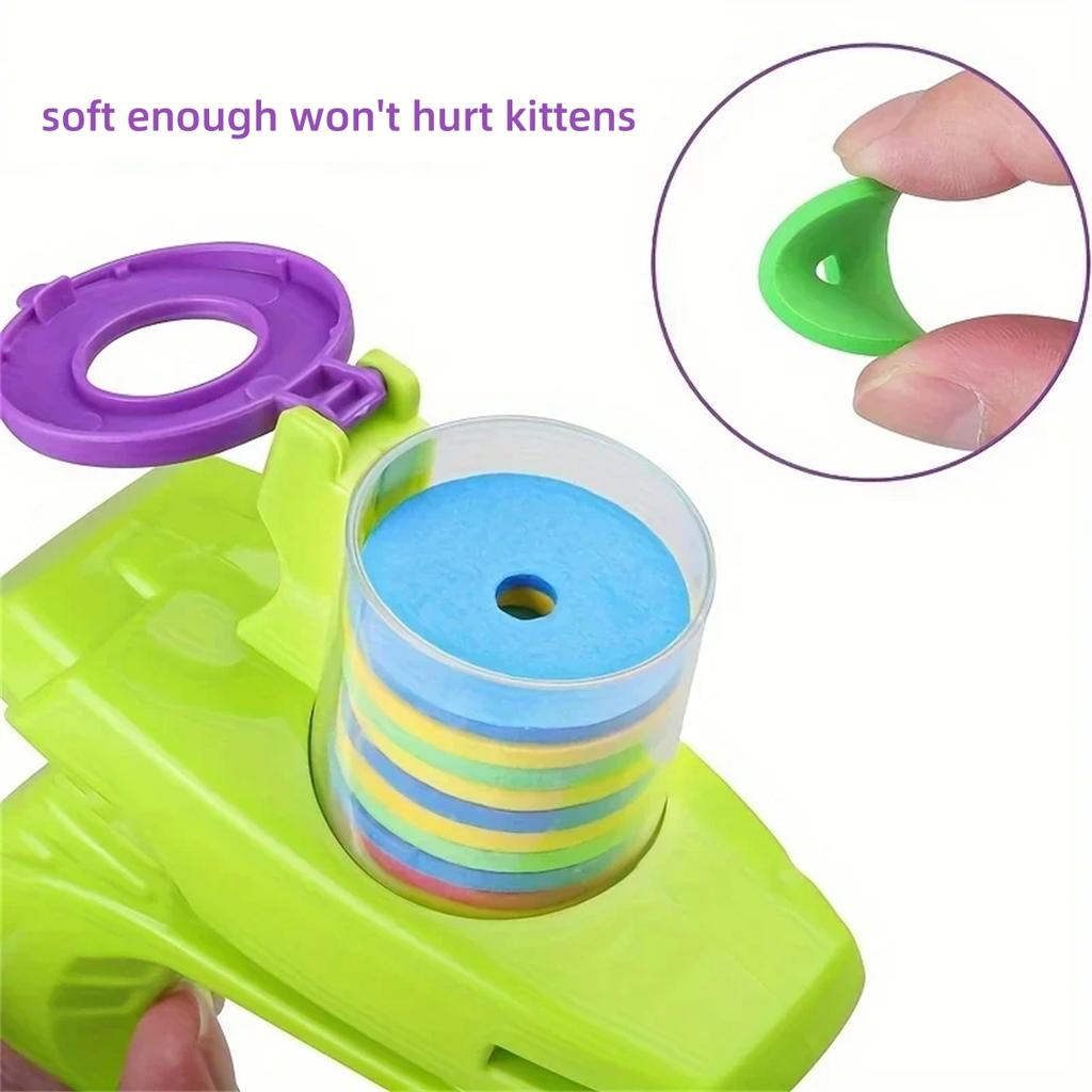Foam Disc Launcher Cat Toy 15Pcs Colorful Flying Discs 1Pc Gun Launcher Cat Interactive Toys for Indoor Outdoor Training Chasing