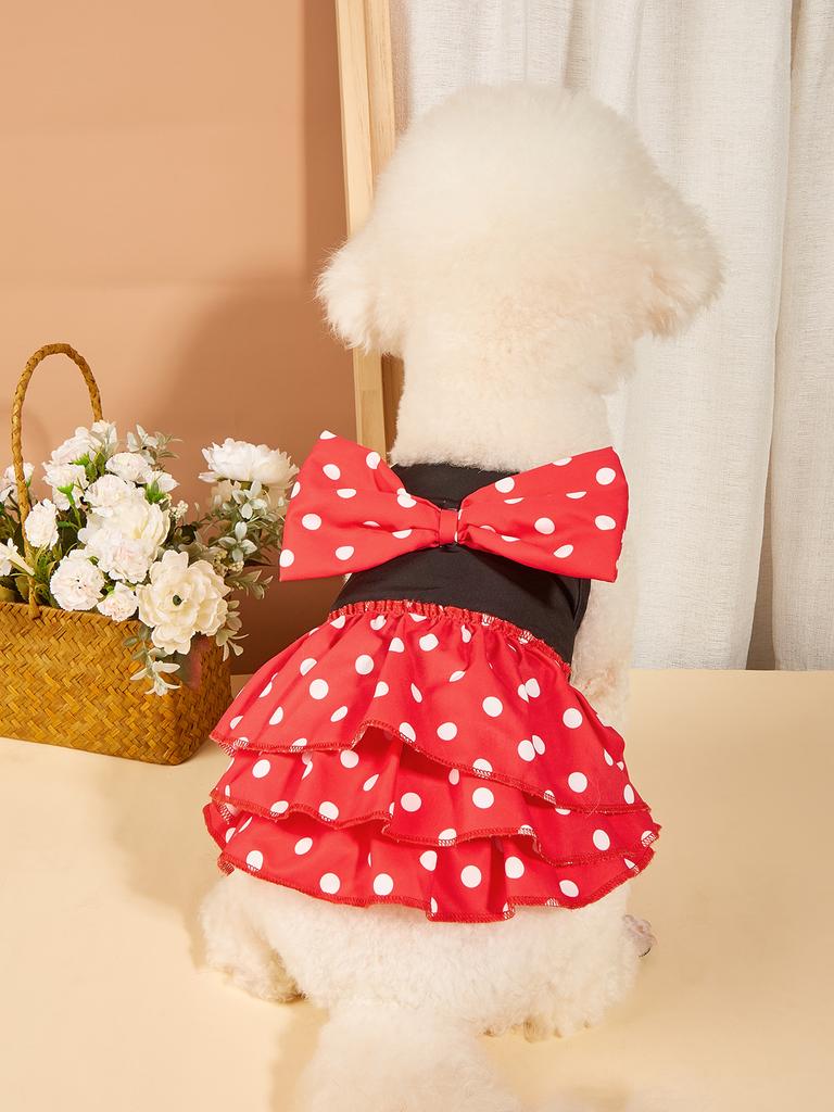 Hundekleid Mädchen Hund Ärmellos Kleidung Polka Dots Haustierbekleidung Hündchen Rote Schleife Katzenkleidung Welpenkleider Kostüm Kleidung