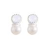 White Agate Pearl Earrings - Silver 925 Silver S925 Sterling Silver French White Agate Pearl Earrings for Women High-end Round Light Luxury