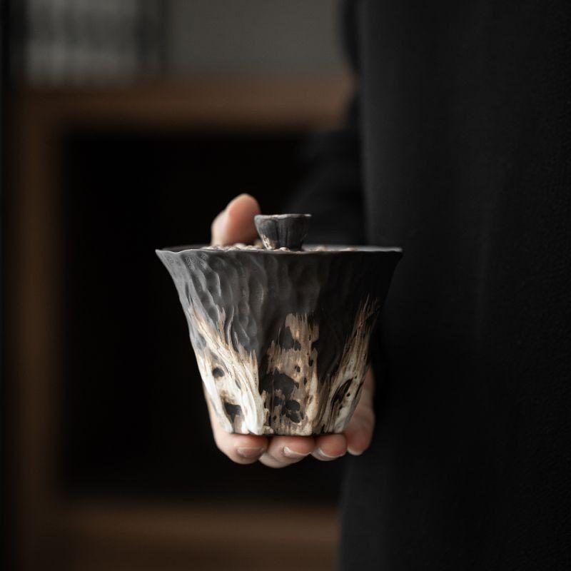 200ml ručně vyráběný embosovaný lotosový keramický čaj TureeWabi Sabi Style Krytá miska Čajovar z hrubé keramiky Gaiwan Kung Fu čajová sada dárek