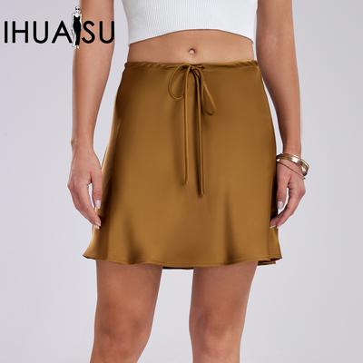 Women's Satin Bustier Dresses Drawstring Tie Casual Short Dresses Summer Solid Colour Ladies Short Dresses