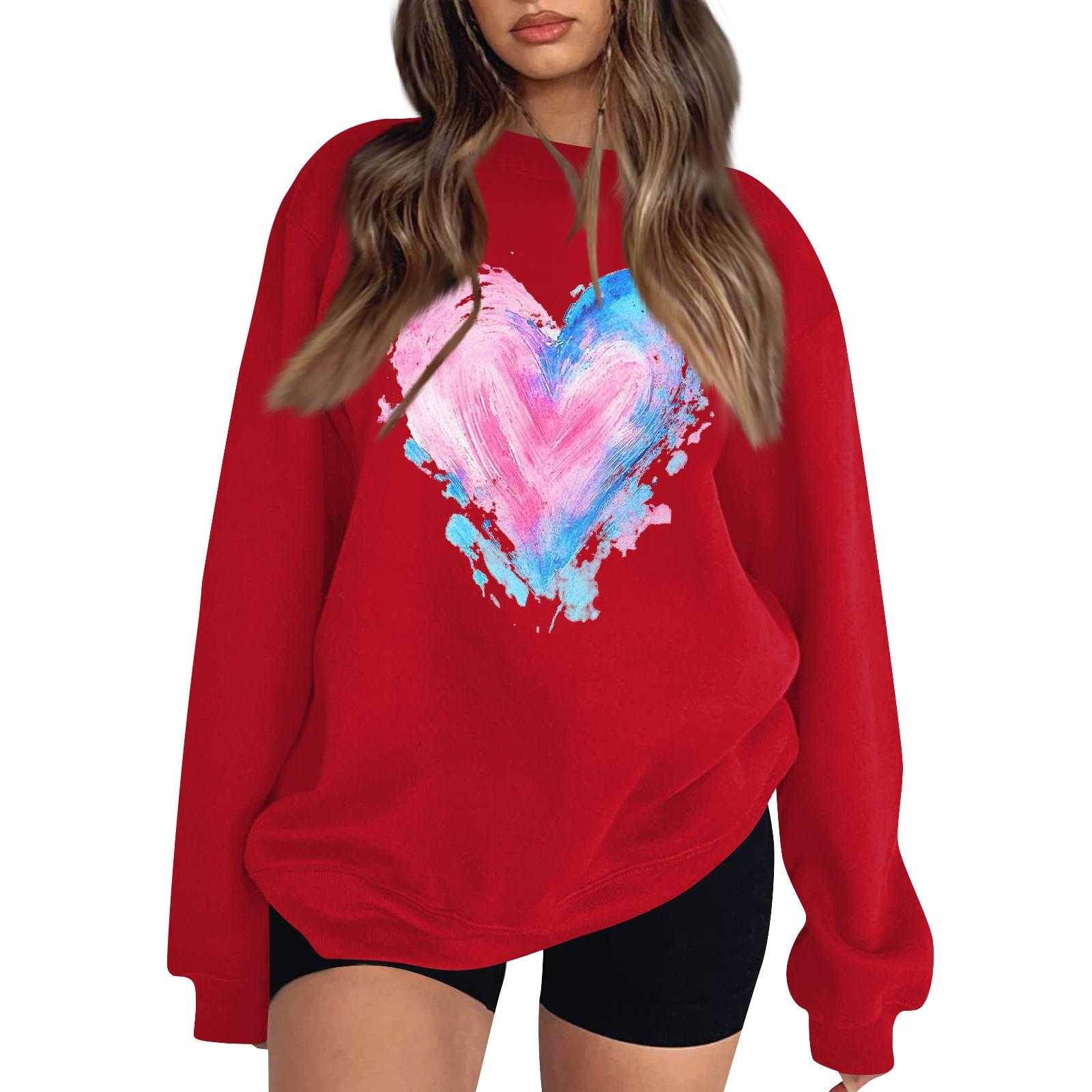 

Женская повседневная мода ко Дню святого Валентина с принтом, длинным рукавом, круглым вырезом, толстовки, пуловеры, топы XXL