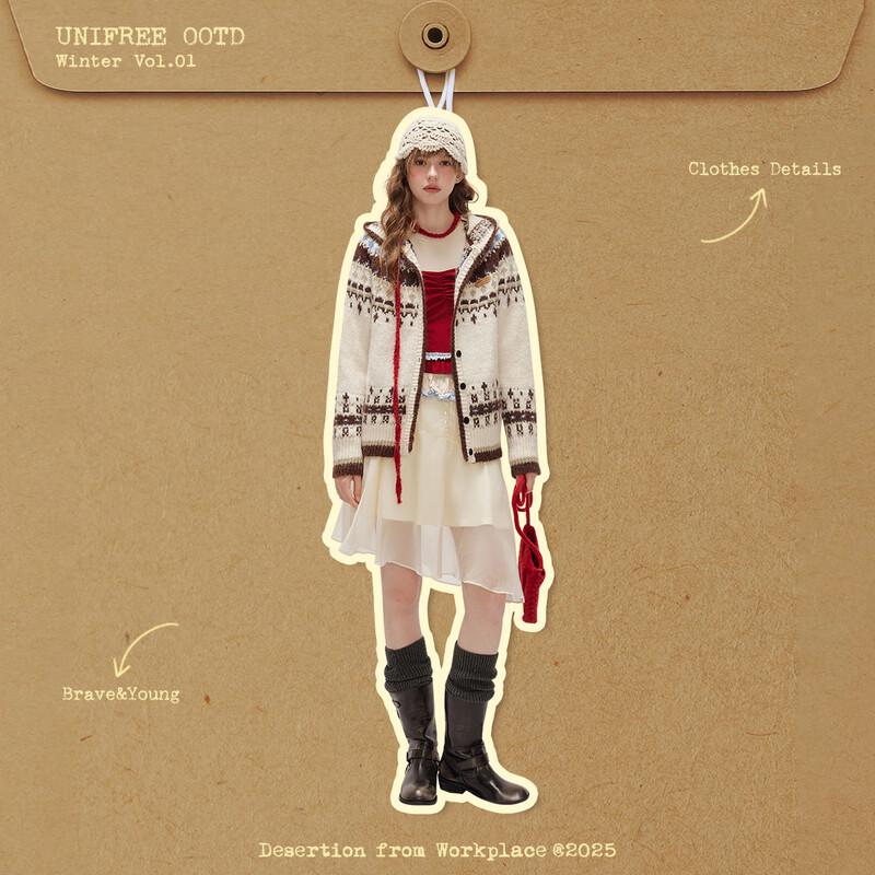 UNIFREE Women's Fair Isle Soft Hooded Knit Cardigan