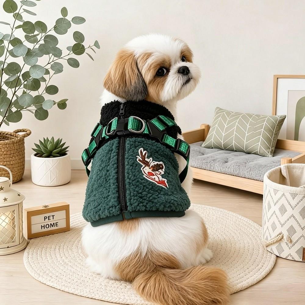 Thickened Christmas Dog Coat Elk Pattern Winter Dog Jacket Dog Plush Zipper Vest Walking