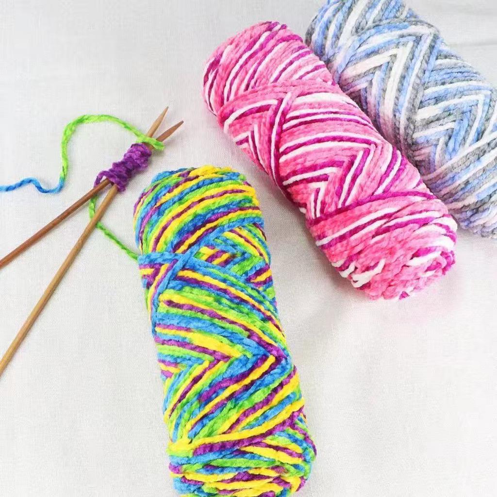 200g Colorful Glossy Chenille Gold Velvet Yarn 3 Strand Soft Warm Scarf Line Woven Hand-knitted Crochet Thread Clothing Hat