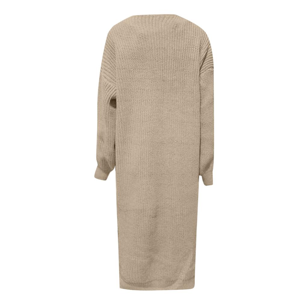 Knitted Pocket Cardigan Long Solid Color Women's Loose Coat Sweater