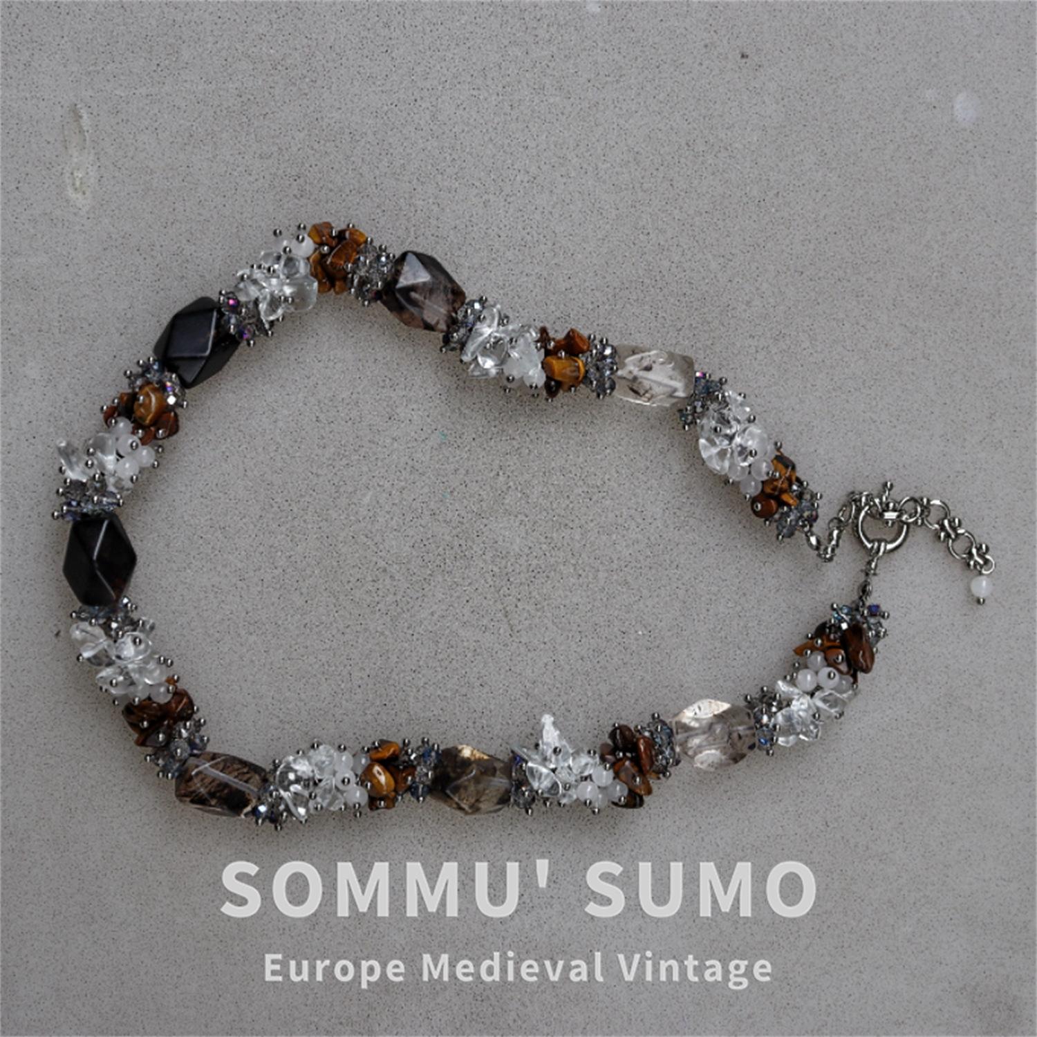 

Handmade heavy industry luxury aurora cold light meter-shaped pearl natural gravel necklace