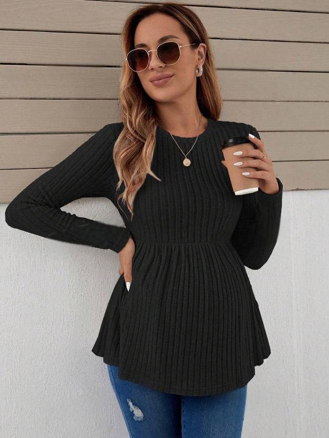 

European and American Long-Sleeved Solid Color Maternity Pullover T-Shirts Extra Large