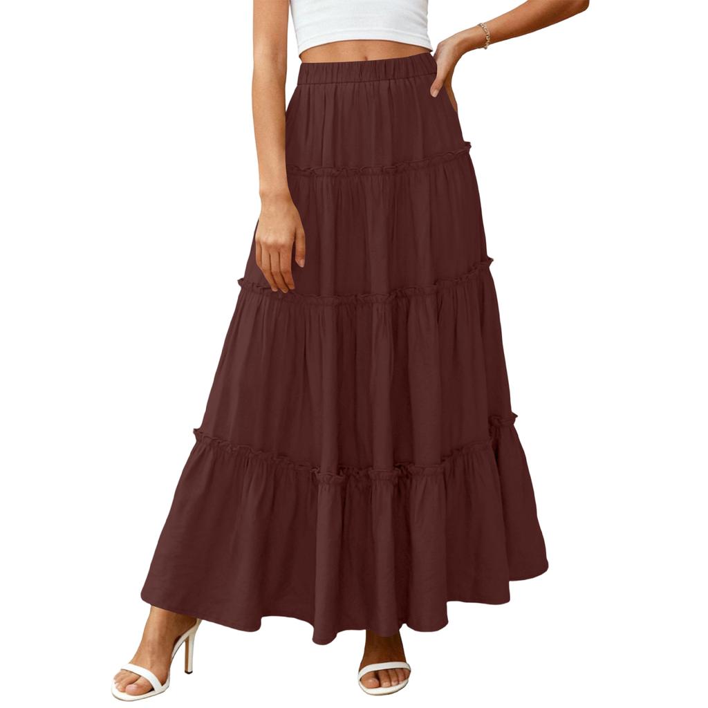 Women's Color Cotton Linen Elastic Waist Loose Close-fitting Long Skirt