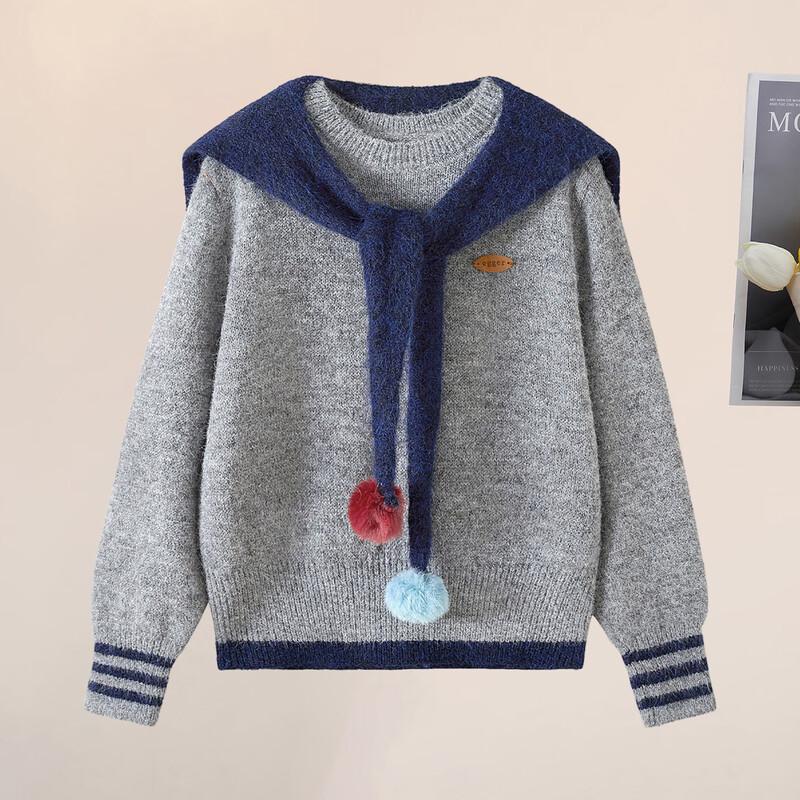 

Women s Lamb Wool Blend Contrast Knit Sweater One Size