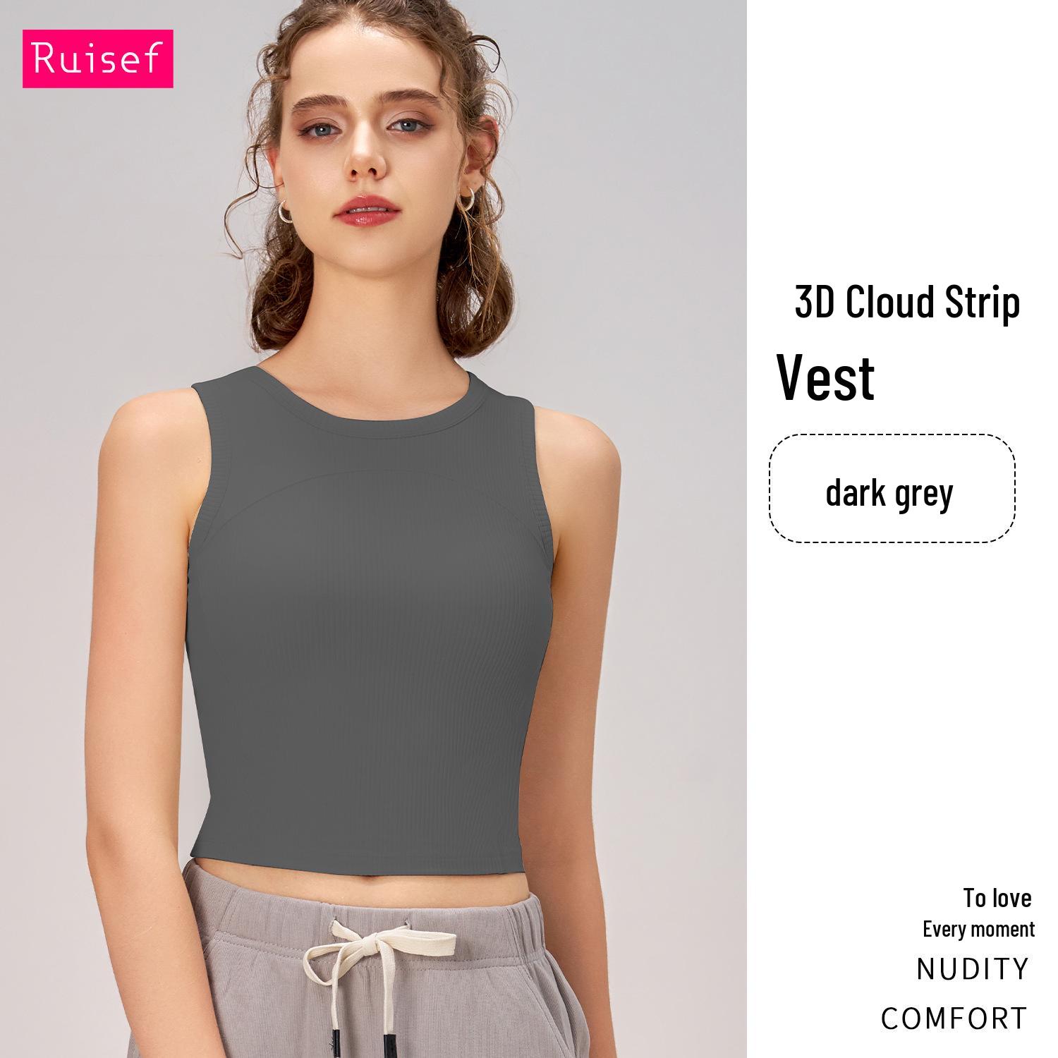 

2025 Летний женский ударопрочный длинный спортивный бюстгальтер - ребристый жилет для йоги с фиксированной чашкой L