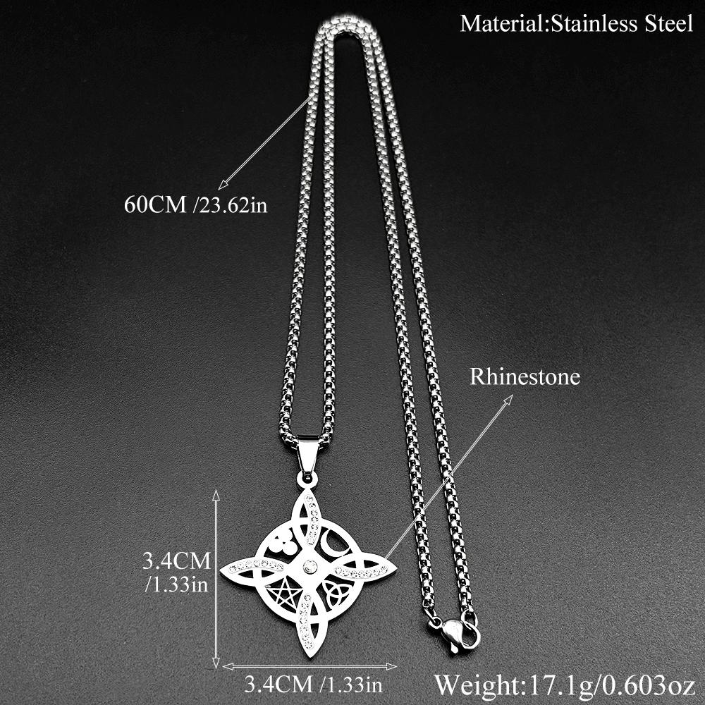 Collana Wicca Strega Nodo Celtico Pentagramma Sole Luna per Donne Uomini Acciaio Inossidabile Strass Amuleti Stregoneria Gioielli a Catena