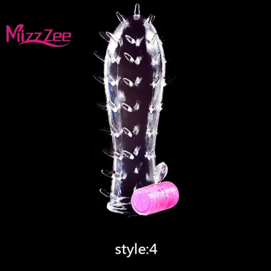 Mizz Zee Vibrator Condom Penis Dotted Thread Clear Lock Extension Sleeve Ring Sex